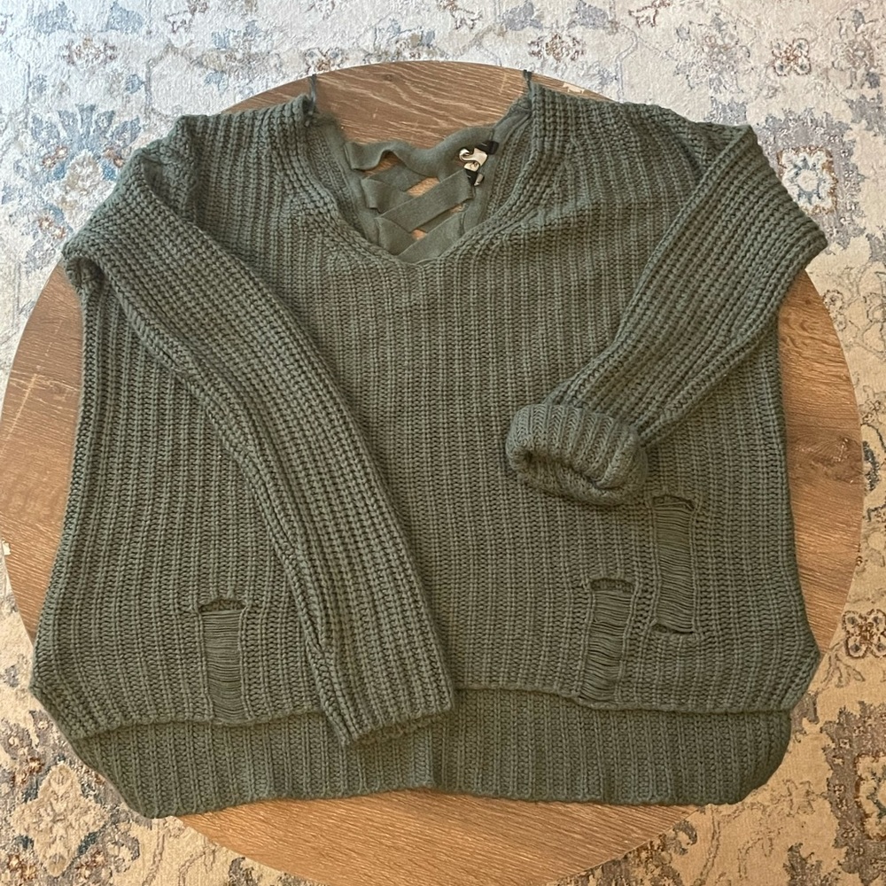 Green Sweater with distressing